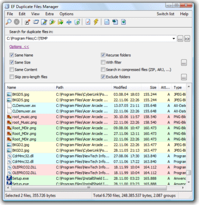 Screenshot of EF Duplicate Files Manager