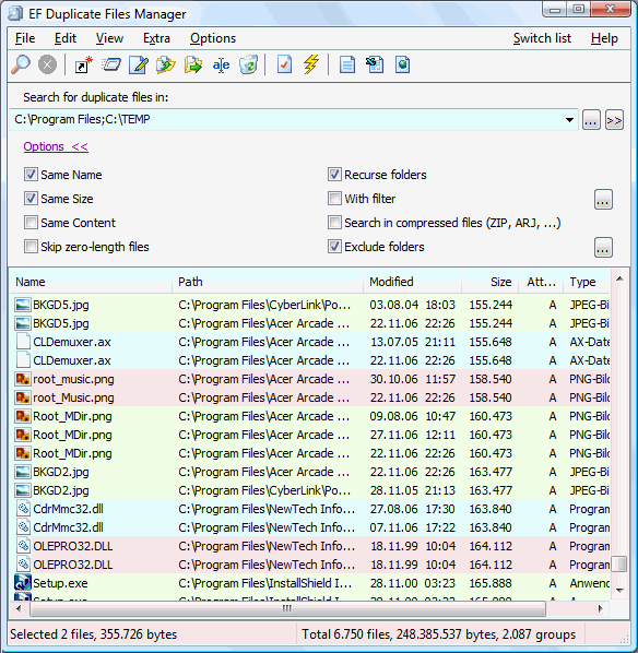 EF Duplicate Files Manager screen shot