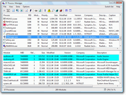 Screenshot of EF Process Manager