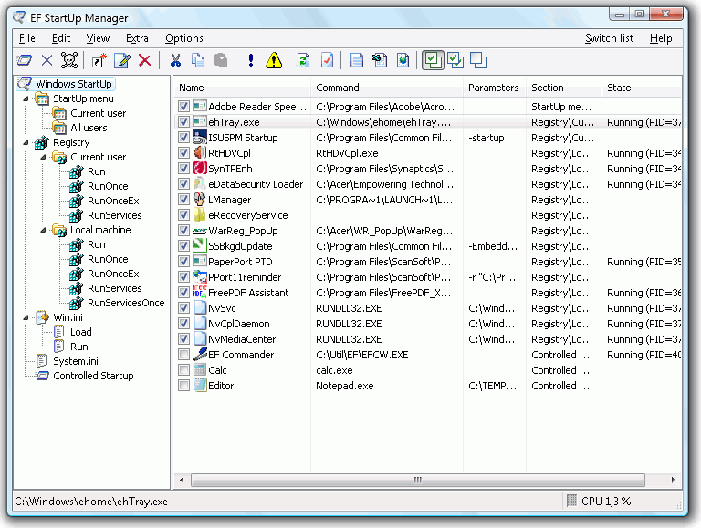 EF StartUp Manager 19.12 screenshot